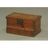 A small 18th century oak lidded box. 25 cm high, 45 cm wide, 27 cm deep.