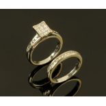 An 18 ct white gold and diamond bridal set,
