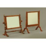 Two toilet mirrors, mahogany and oak. Widest 45 cm.