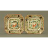 A pair of Cantonese square form small plates, with canted angles. Length 13.5 cm.