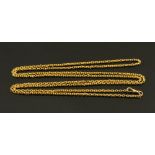 A Victorian 15 ct gold muff chain or longuard, 155 cm long, weight 47 grams (see illustration).