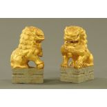 A pair of Chinese carved stone temple dogs. Height 23 cm.