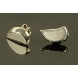 A pair of Georg Jensen silver half moon earrings, designed by Hans Hansen.