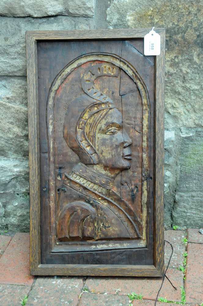 A Medieval oak pew end panel, - Image 2 of 8