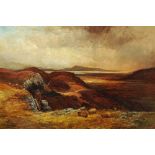 Clarence Roe (1850-1909), oil painting, moorland estuary scene with sheep to foreground,