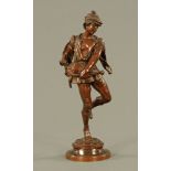 Debut (late 19th century French), brown patinated bronze figure, "Joueur de Vielle",