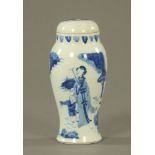 A Chinese Kangxi blue and white porcelain lidded baluster vase, decorated with mother,