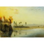 Continental School, watercolour, lake scene.