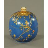 A Japanese Meiji period vase, with blue ground decorated with leaf, branch and butterflies,