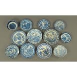 A collection of twelve miscellaneous 19th century blue and white plates, mostly transfer printed.