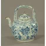 A Chinese Ming blue and white porcelain lidded teapot,