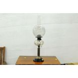 Victorian oil lamp with glass reservoir, shade ,