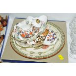 A Royal Doulton plate, boxed Anysley plate, Anysley bird of paradise pattern jug, bowl and bell,