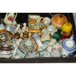 Box of ornaments, vases,