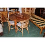 Circular pine table & four chairs