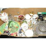 Box of glassware, plated ware, trinket boxes,