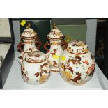 Four Masons brown velvet ginger jars and lidded vases