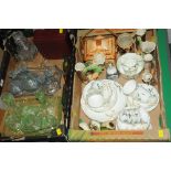 Two boxes of dressing table sets, part tea sets,