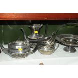 Collection of silver plate four piece silver plate tea service and tazza with handle