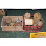 Two crates of storage jars and bottles