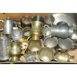 Box of pewter tankards etc