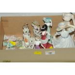 Crinoline ladies pin cushion heads and Coalport figurines