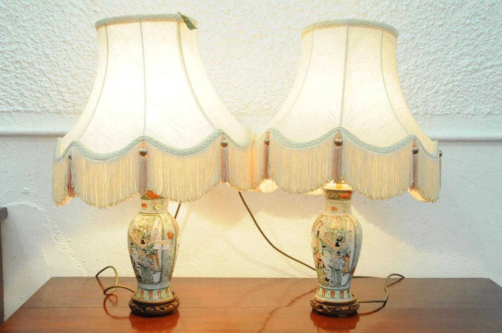 Pair of oriental table lamps and shades