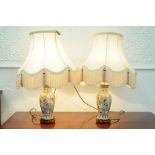 Pair of oriental table lamps and shades