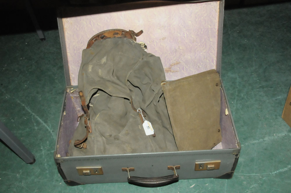 Vintage rucksack with map case and a suitcase