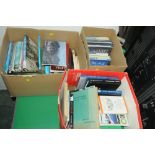 Three boxes of Lake District and Scottish climbing books, Wainwright fell guides,