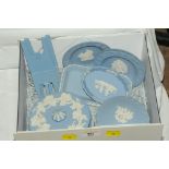 Box of Wedgwood Jasperware trinket boxes and pin trays