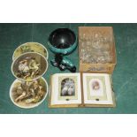 Box of glassware and Victorian photograph album,