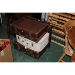 Three vintage suitcases & folding card table