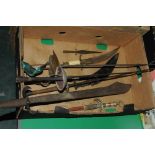 Box of Kukri knives, swords,