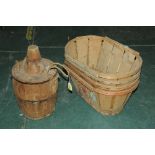 Coopered storage barrel and four trugs