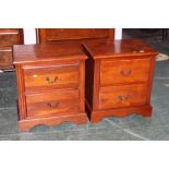 Pair of cherry wood coloured two drawer bedside cabinets