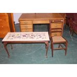 Tiled top coffee table and a single chair