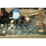 Box of vintage bottles and storage jars