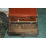 Wooden joiners box and a vintage suitcase