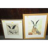 Two prints of rabbits signed by Bee Hunter & Sussie Penning