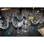 A small group of etched glass ware