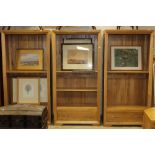 A modern oak free standing book case with drawer to base measuring 184 cm tall x 90 cm wide
