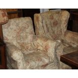 2 floral upholstered armchairs to include wing arm chair