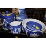 A group lot of blue Wedgwood jasper ware