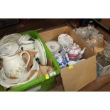 3 boxes of mixed ceramics and glassware to include Royal Doulton Will o' The Wisp, Aynsley,