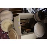 A box of vintage wooden items to include shoe lasts