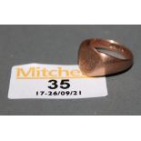 A 9ct gold signet ring with heart shape face, Chester 1907,