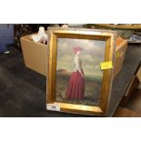 A small 19th century oil painting of a lady playing golf