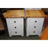 A pair modern oak and white 3 drawer bedside chests