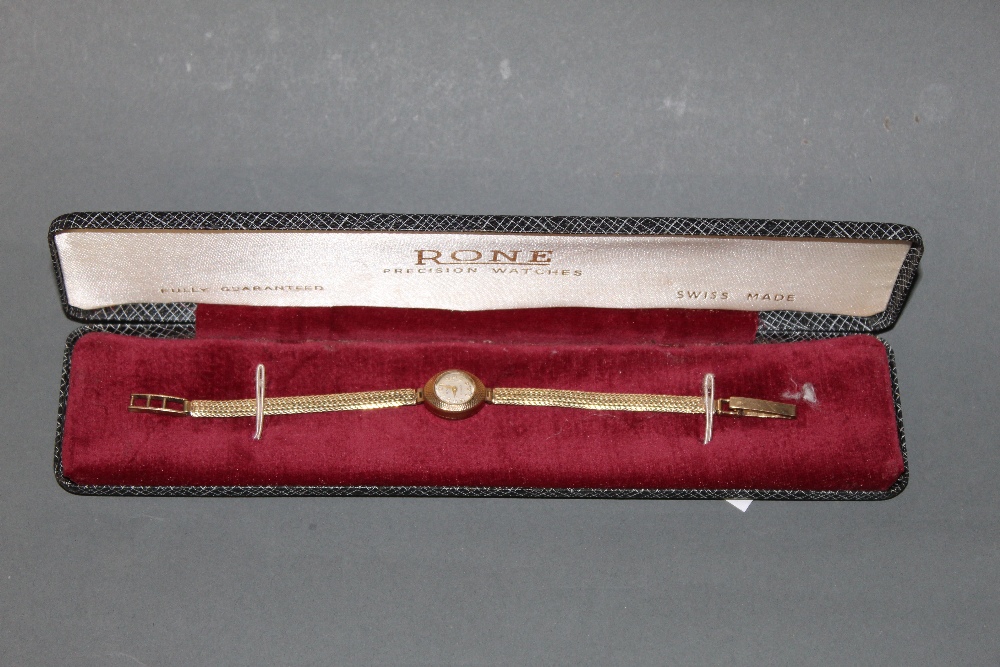 An early 20th century ladies Rone 9ct gold cased wristwatch with integral Milanese style strap,